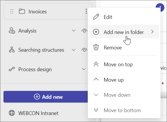 Add new in folder