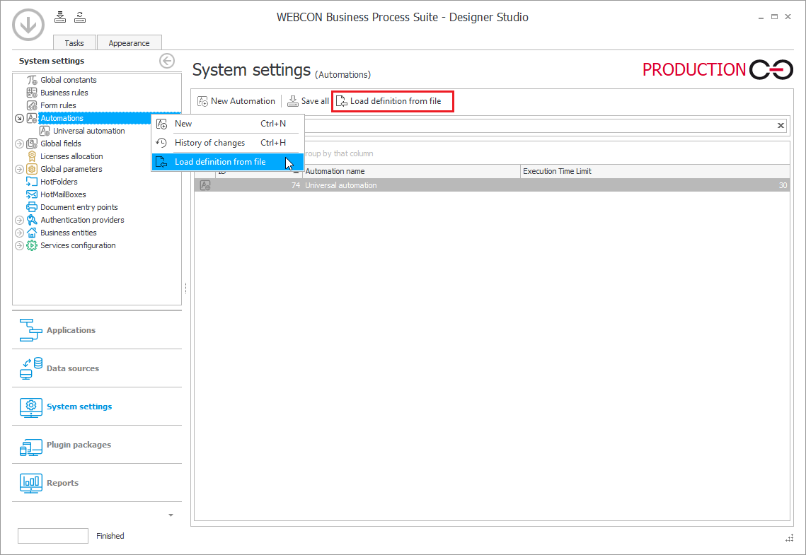 Import automatyzacji