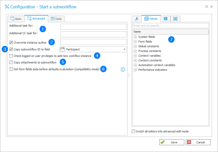 Start a subworkflow Advanced